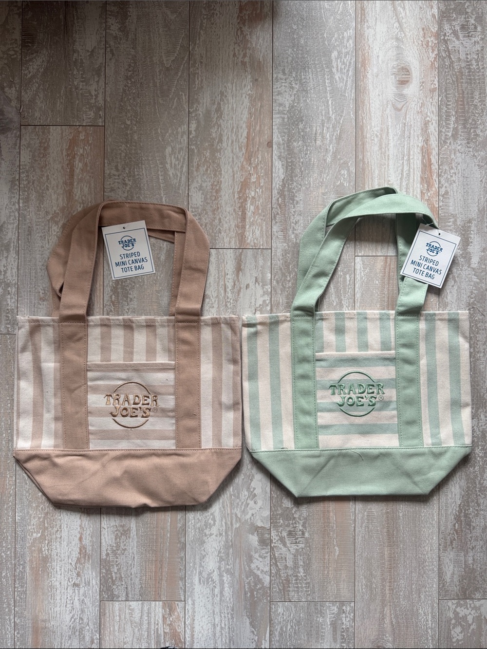 Trader Joe's Striped Canvas Tote Bags - Tan & Green